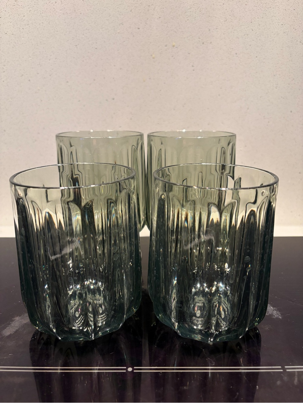 Smoked Green Textured Glass Tumbler set of 4